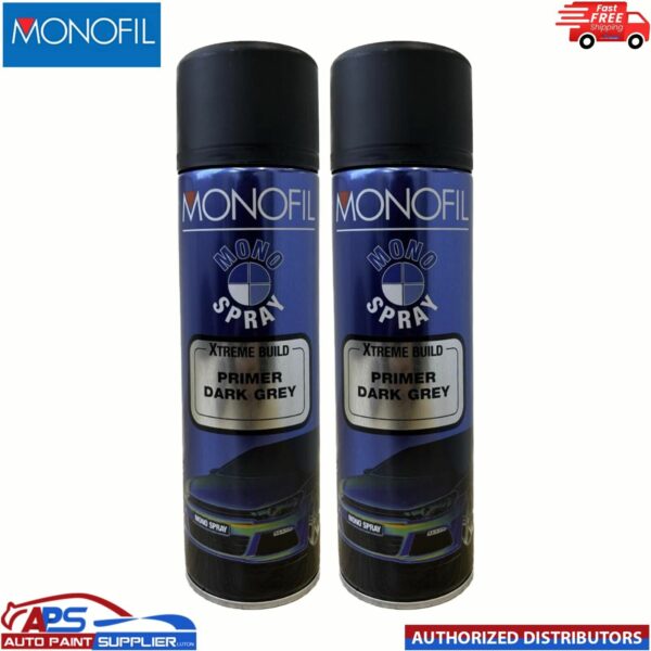 2x MONOFIL MONO SPRAY XTREME BUILD DARK GREY PRIMER AEROSOL - 500ML - Model: MONOFIL MONO SPRAY
