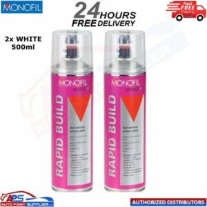 2x MONOFIL VARIO+ RAPID BUILD SELF ETCHING PRIMER WHITE Aerosol 500ml Model: 913990023M