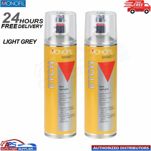 2x MONOFIL VARIO+ RAPID ETCH PRIMER FILLER LIGHT GREY SPRAY Aerosol 500ml Model: 913990010M