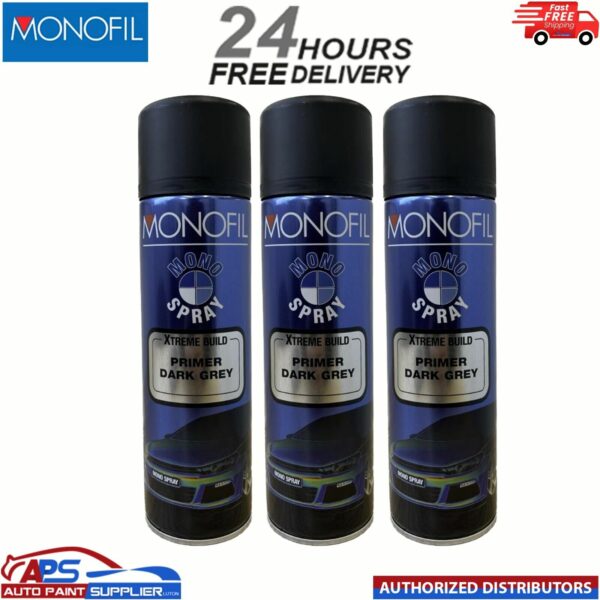 3x MONOFIL MONO SPRAY XTREME BUILD DARK GREY PRIMER AEROSOL - 500ML - Model: MONOFIL MONO SPRAY