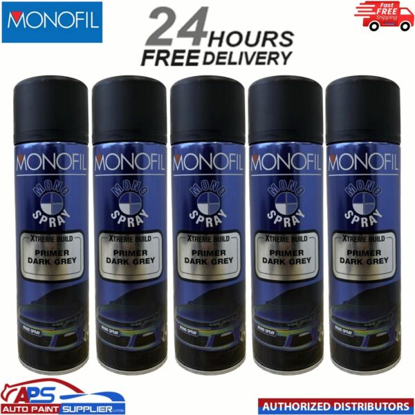 5x MONOFIL MONO SPRAY XTREME BUILD DARK GREY PRIMER AEROSOL - 500ML - Model: MONOFIL MONO SPRAY