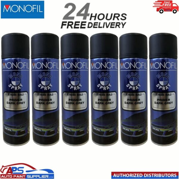 6x MONOFIL MONO SPRAY XTREME BUILD DARK GREY PRIMER AEROSOL - 500ML - Model: MONOFIL MONO SPRAY