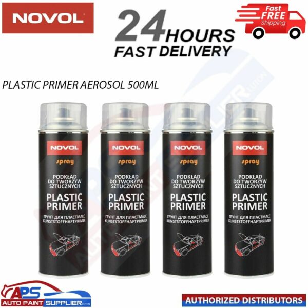 4 X NOVOL PLASTIC PRIMER AEROSOL BUMPER ADHESION PROMOTER 500ML Model: 34482