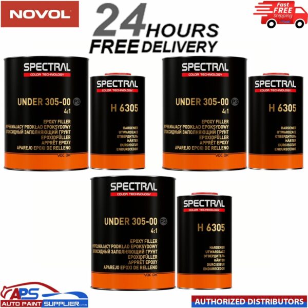 3 x Novol Spectral UNDER 305-00 P3 GREY EPOXY FILLER with H 6305 3.5L KIT Model: 305+H6305