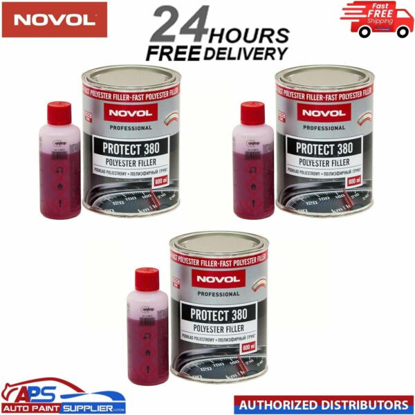 3x NOVOL PROTECT 380 POLYESTER SPRAY FILLER PRIMER KIT WITH 0.8L HARDENER Model: 900161