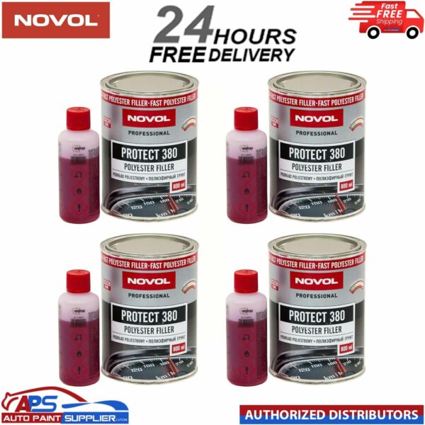 4x NOVOL PROTECT 380 POLYESTER SPRAY FILLER PRIMER KIT WITH 0.8L HARDENER Model: 900161