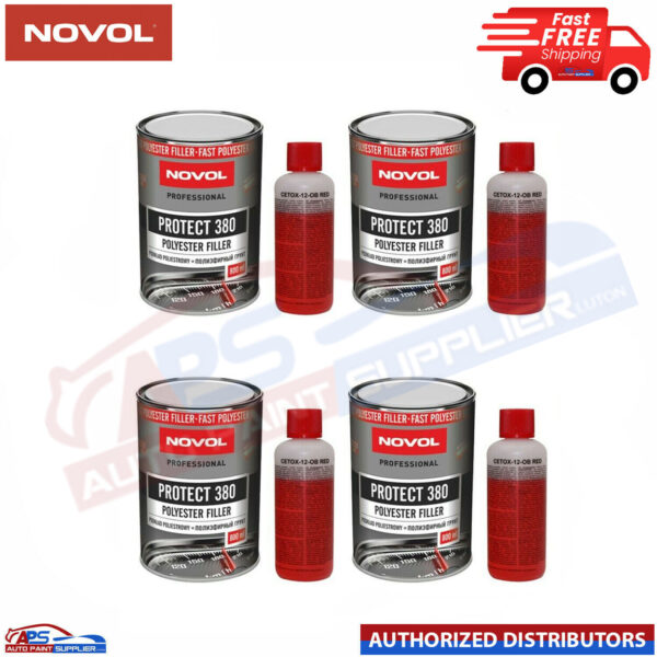 4x NOVOL PROTECT 380 POLYESTER SPRAY FILLER PRIMER KIT WITH 0.8LTR HARDENER Model 900161