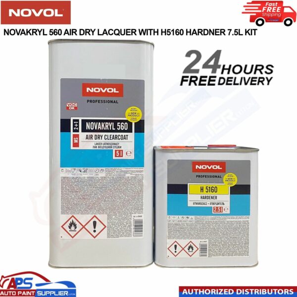 Novol Novakryl 560 Air Dry Lacquer Clearcoat With H5160 Hardener - 7.5 L Kit Model: 560+H5160