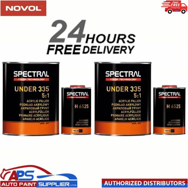 2x NOVOL SPECTRAL UNDER 335 5:1 ACRYLIC FILLER PRIMER & H6525 KIT 4.2L - P3 GREY Model: 335G+H6525