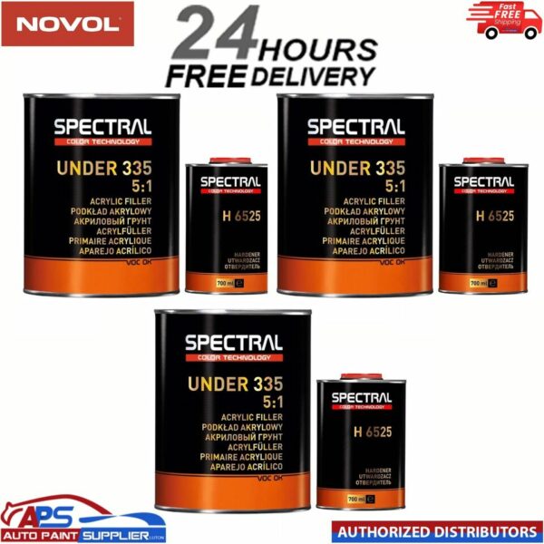 3x NOVOL SPECTRAL UNDER 335 5:1 ACRYLIC FILLER PRIMER & H6525 KIT 4.2L - P3 GREY Model: 335G+H6525