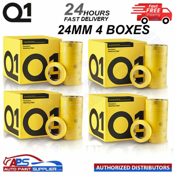 4 X BOXES Q1 PREMIUM MASKING TAPE 24mm x 50mm TOTAL 144 ROLLS - FAST DELIVERY Model: 4 X MTQ124