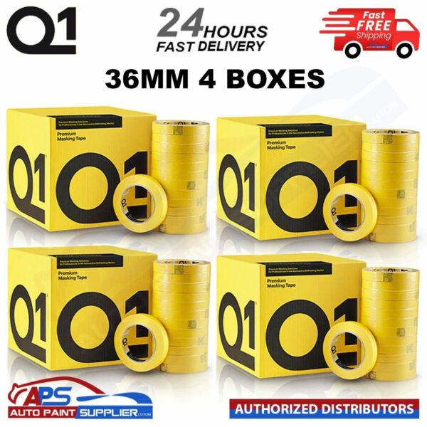 4 X BOXES Q1 PREMIUM MASKING TAPE 36mm x 50mm TOTAL 96 ROLLS - FAST DELIVERY Model: 4 X MTQ136