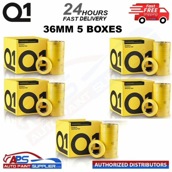 5 X BOXES Q1 PREMIUM MASKING TAPE 36mm x 50mm TOTAL 120 ROLLS - FAST DELIVERY Model: 5 X MTQ136