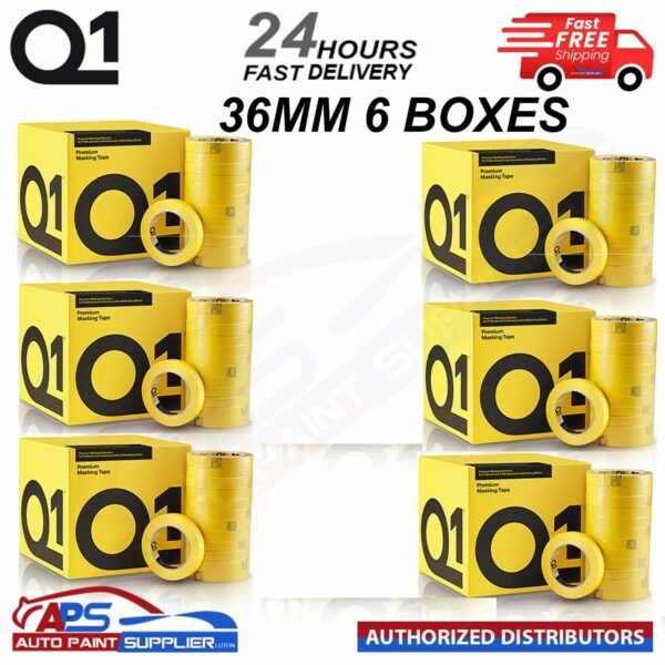 6 X BOXES Q1 PREMIUM MASKING TAPE 36mm x 50mm TOTAL 144 ROLLS - FAST DELIVERY Model: 6 X MTQ136