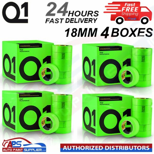 Q1 GREEN MASKING TAPE HIGH PERFORMACE - Box of 4" 18mm x 50m - FAST DELIVERY Model: HPG4X18