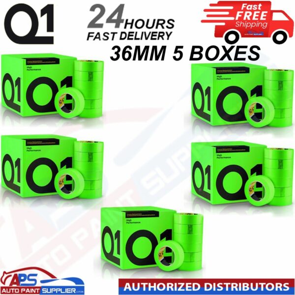 Q1 GREEN MASKING TAPE HIGH PERFORMACE - Box of 5" 36mm x 50m - FAST DELIVERY Model: HPG36X5