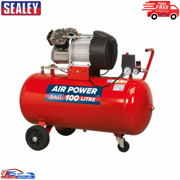 SAC10030 Sealey 100 Litre 3HP Direct Drive Air Compressor V Twin Pump Model: SAC100302
