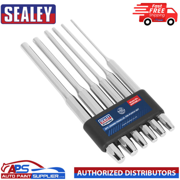 Sealey AK9128L 6pc Long Parallel Pin Punch Set 200mm 3, 4, 5, 6, 8 10mm Diameter Model AK9128L