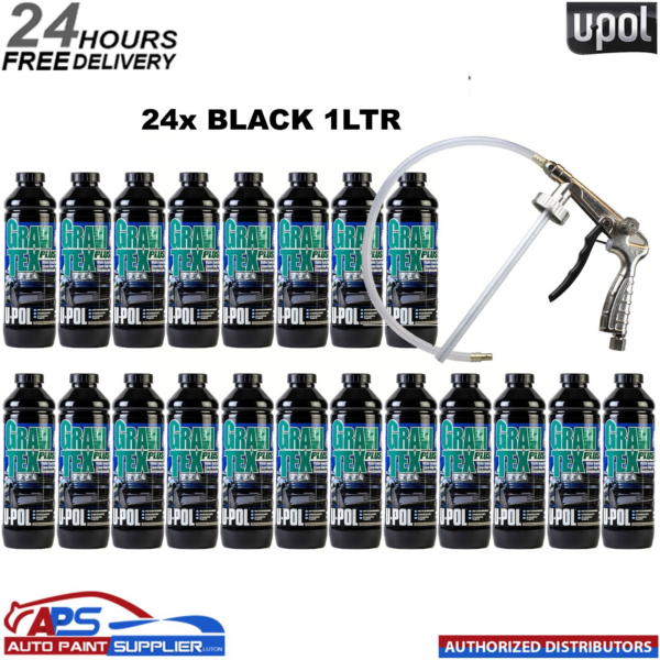 24X U-POL GRAVITEX PLUS HS STONE CHIP COATING PROTECTER 1L BLACK WITH GUN Model: GRA/NB1