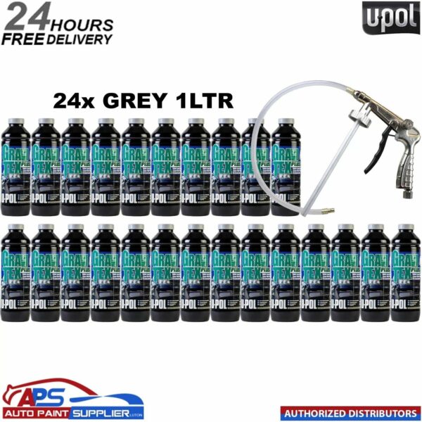 24X U-POL GRAVITEX PLUS HS STONE CHIP COATING UPOL, PROTECTER 1L WITH GUN -GREY Model: GRA/GG1