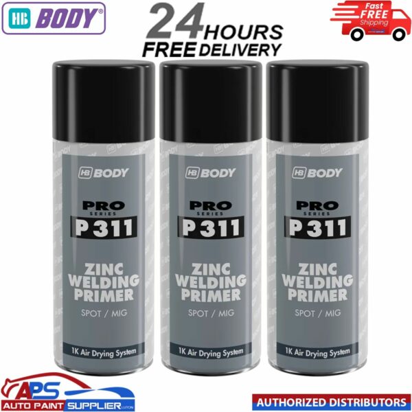 3x HB BODY P311 ZINC WELD THROUGH PRIMER AEROSOL 400ML - BLACK Model: HBB510.02.0006.0