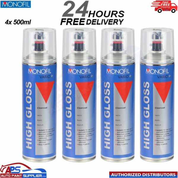 4x MONOFIL VARIO+ HIGH GLOSS CLEARCOAT FINISH LACQUER SPRAY CLEAR Aerosol 500ml Model: 915990080M