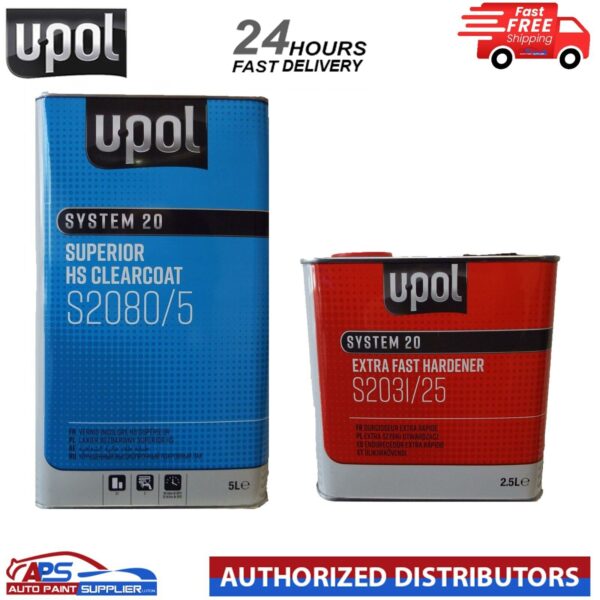 UPOL SUPERIOR HS CLEARCOAT S2080/5 5L -WITH 2.5L S2031/25 EXTRA FAST HARDENER 7.5L KIT Model s2080+s2031