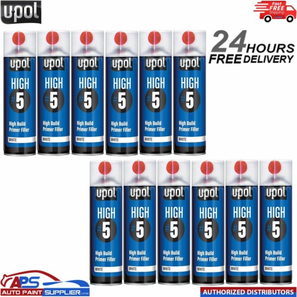 12 X UPOL HIGH 5 HIGH BUILD PRIMER AEROSOL U-POL - WHITE Model: HIGHW/AL