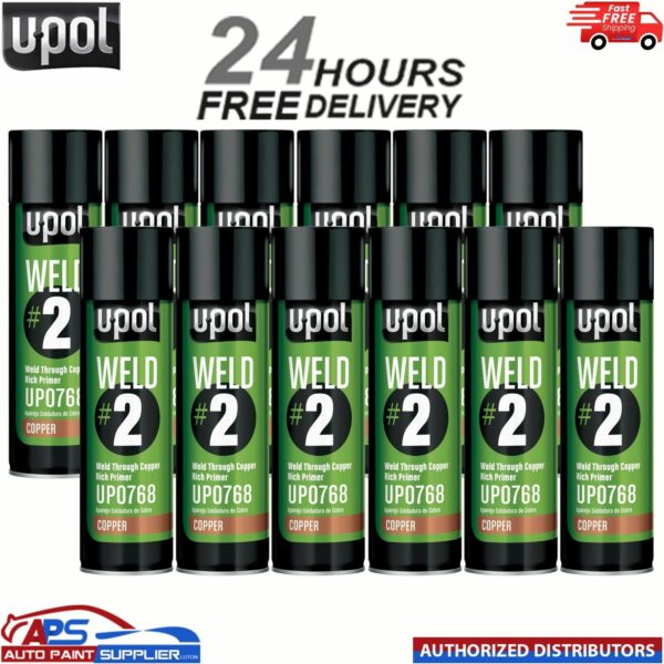 12 X UPOL WELD # 2 WELD THROUGH PRIMER COPPER U-POL AEROSOL 450ML Model: WELDC/AL