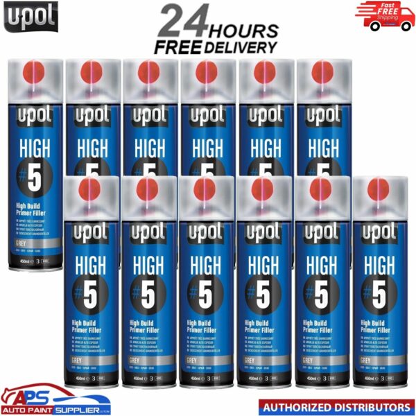 12x U-POL HIGH#5 Grey High Build Primer Aerosol 450ml UPOL HIGH 5 Model: 0791V