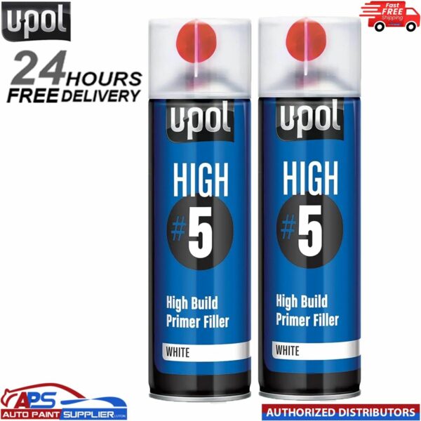 2 X UPOL HIGH 5 HIGH BUILD PRIMER AEROSOL U-POL - WHITE Model: HIGHW/AL