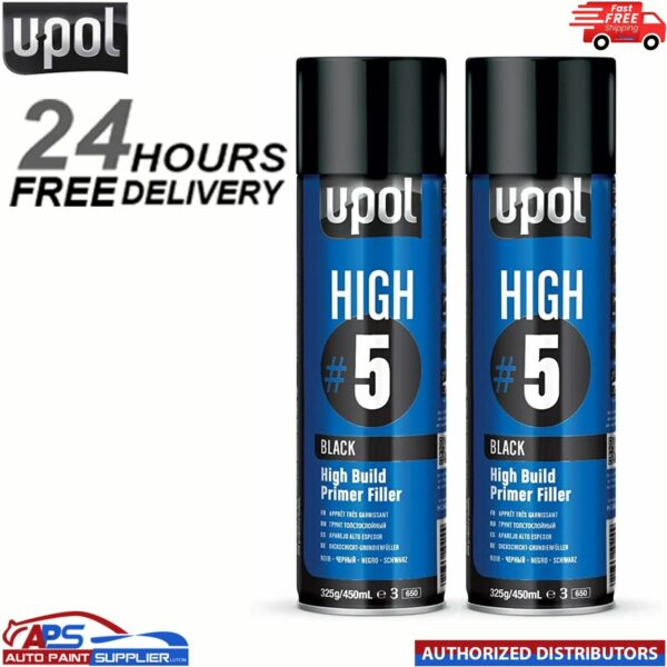 2x UPOL HIGH BUILD HIGH #5 PRIMER 450ML AEROSOL U-POL - BLACK Model: HIGHB/AL