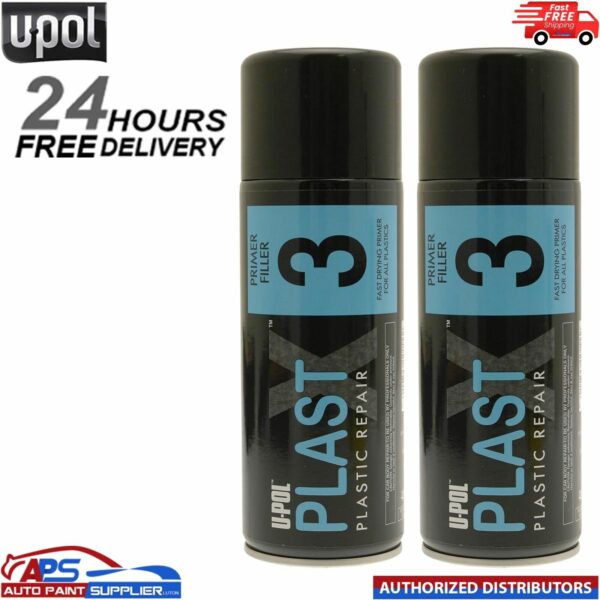 2x Upol PlastX3 Primer Filler Aerosol Plastic Bumper/Trim Paint PLAS/3 400ml Model: PLAS/3