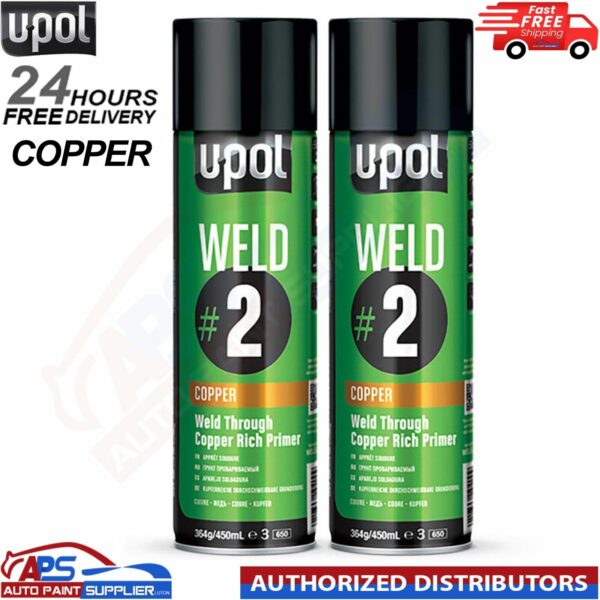 2x U-POL WELDC/AL #2 Weld Through Primer COPPER Rich Aerosol - 450ML Model: WELDC/AL
