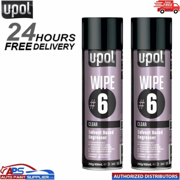 2x UPOL Wipe #6 Solvent Based Degreaser - 450ml Aerosol Panel Wipe Cleaner Model: WIPE/AL