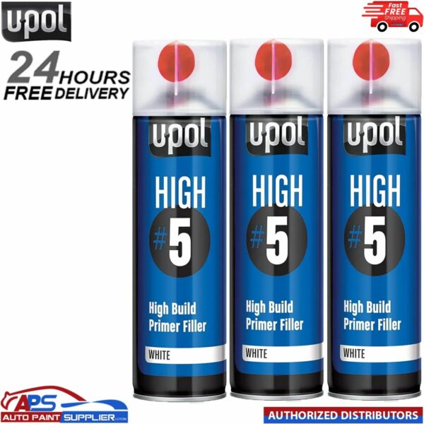 3 X UPOL HIGH 5 HIGH BUILD PRIMER 450ML AEROSOL U-POL - WHITE Model: HIGHW/AL