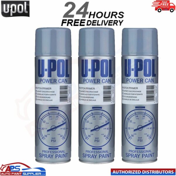 3x U-Pol Etch Primer Spray Grey Power Can Direct to metal Anti-Corrosive 500ml Model: UPOPCEPAL-TH-3