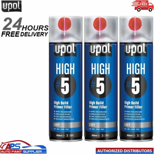 3x U-POL HIGH#5 Grey High Build Primer Aerosol 450ml UPOL HIGH 5 Model: HIGHG/AL