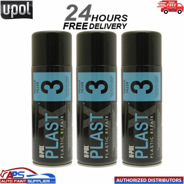 3x Upol PlastX3 Primer Filler Aerosol, Plastic Bumper/Trim Paint PLAS/3 400ml Model: PLAS/3
