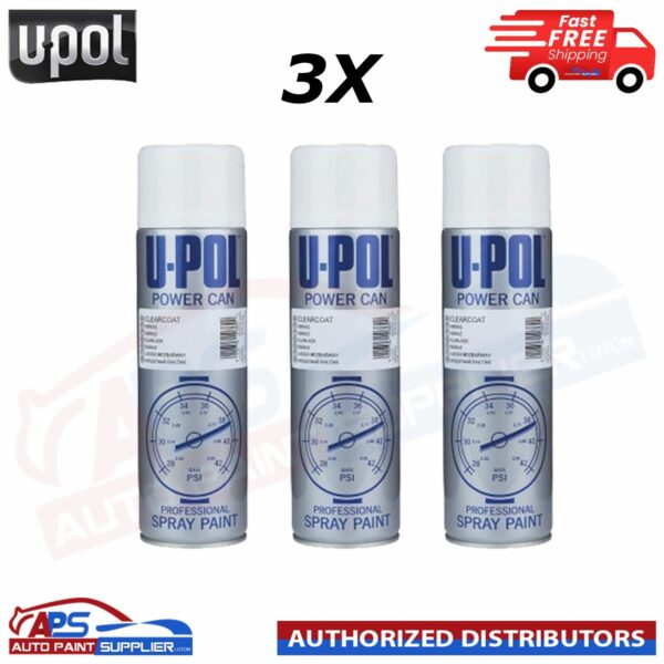 3x U-pol Power Can Clear Coat Aerosol Spray Paint Fast Drying 500ml WHITE Model PCLC/AL