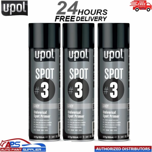 3x UPOL SPOT 3 UNIVERSAL SPOT PRIMER AEROSOL 450ML - U-POL RUB THROUGH Model: SPOT3