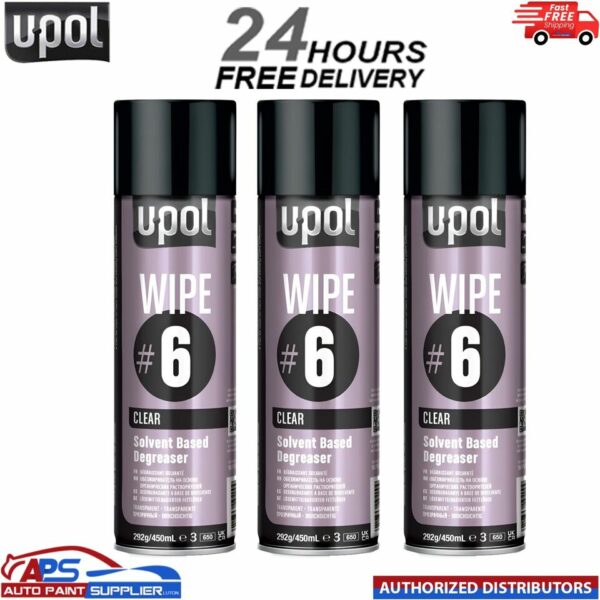 3x UPOL Wipe #6 Solvent Based Degreaser - 450ml Aerosol Panel Wipe Cleaner Model: WIPE/AL