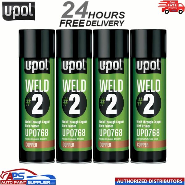 4 X UPOL WELD # 2 WELD THROUGH PRIMER COPPER U-POL AEROSOL 450ML Model: WELDC/AL