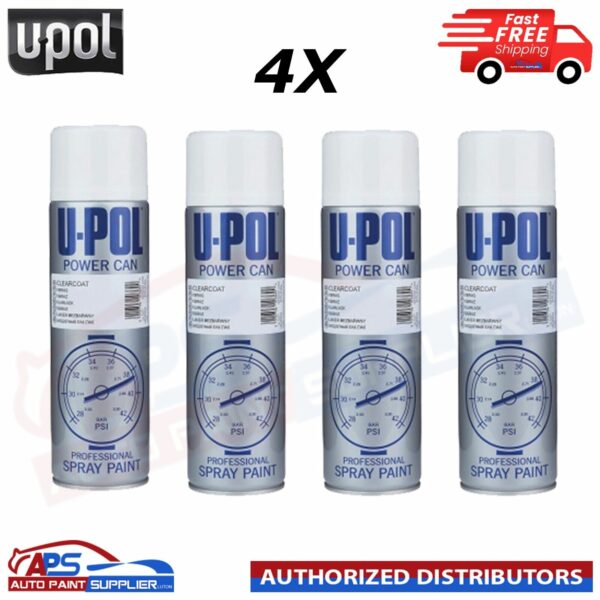 4x U-pol Power Can Clear Coat Aerosol Spray Paint Fast Drying 500ml WHITE Model PCLC/AL
