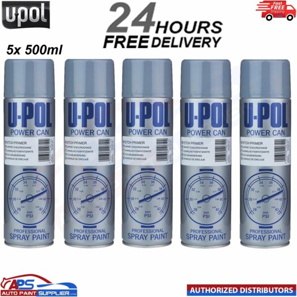 5x U-Pol Etch Primer Spray Grey Power Can Direct to metal Anti-Corrosive 500ml Model: UPOPCEPAL-TH-5