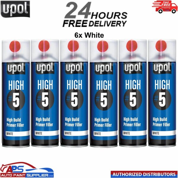 6 X UPOL HIGH 5 HIGH BUILD PRIMER AEROSOL U-POL - WHITE Model: HIGHW/AL