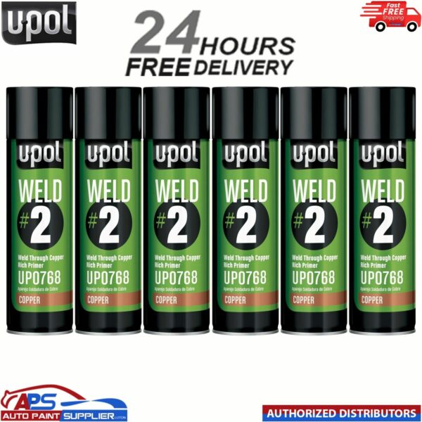 6 X UPOL WELD # 2 WELD THROUGH PRIMER COPPER U-POL AEROSOL 450ML Model: WELDC/AL