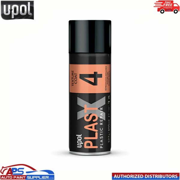 UPOL PLAST X 4 FINE TEXTURED PAINT AEROSOL FOR TRIM / PLASTIC BUMPER 400ML Model: PLAS/4F