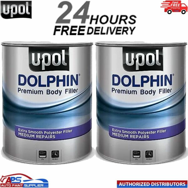 2 X U-POL DOLPHIN PREMIUM BODY FILLER ADVANCE MEDIUM DEPTH REPAIRS 3 LTR Model: DOLBF/M
