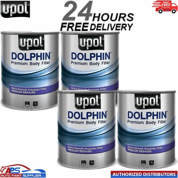4 X U-POL DOLPHIN PREMIUM BODY FILLER ADVANCE MEDIUM DEPTH REPAIRS 3 LTR Model: DOLBF/M